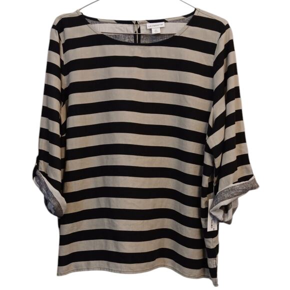 NEW STYLE&CO Linen Blend Blouse Top XL Loose Boxy Flowy Neutrals 3/4 Tab Sleeves - Picture 1 of 8